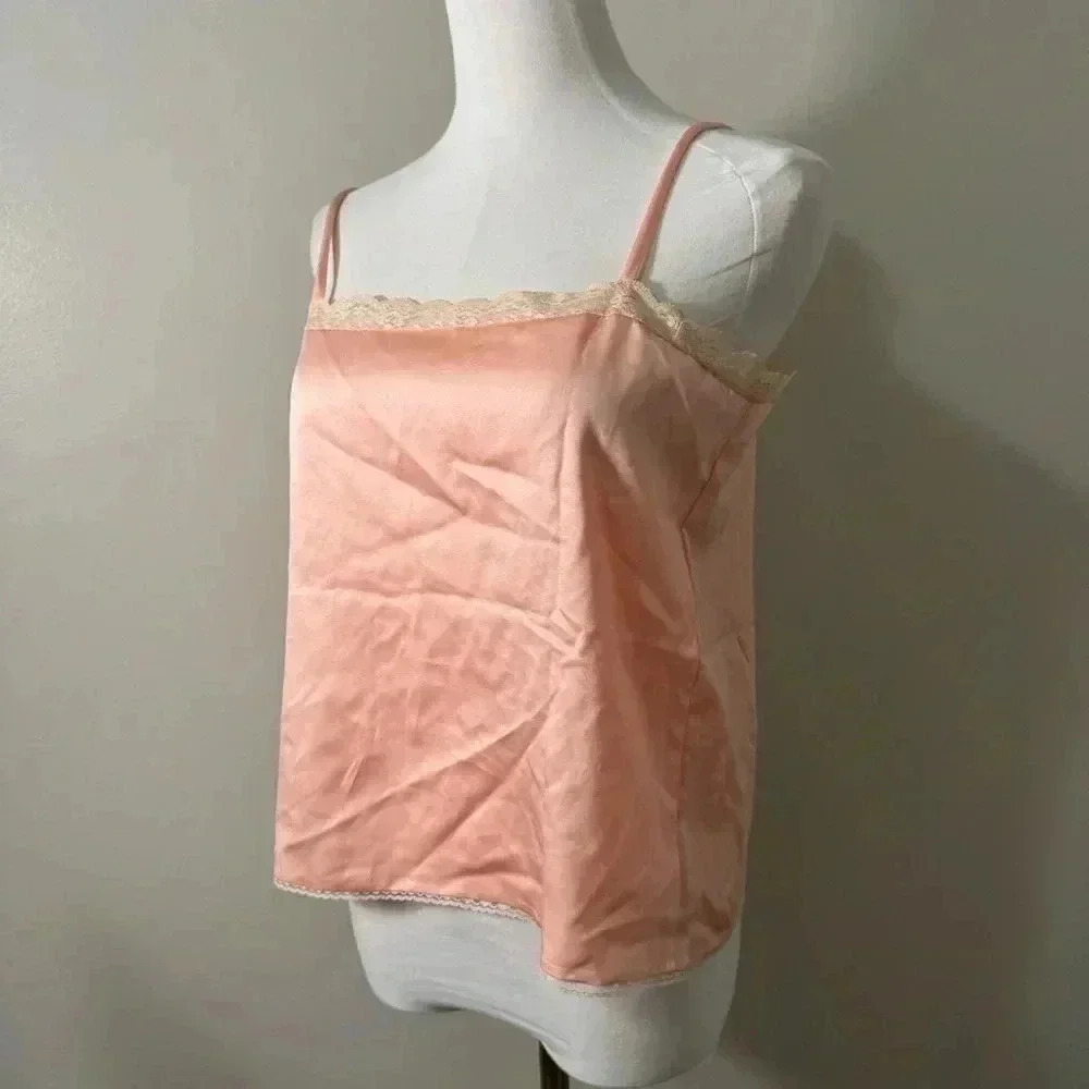 Vintage  cantaloupe orange satin lace cami S fairy coquette pastel - Picture 3 of 5